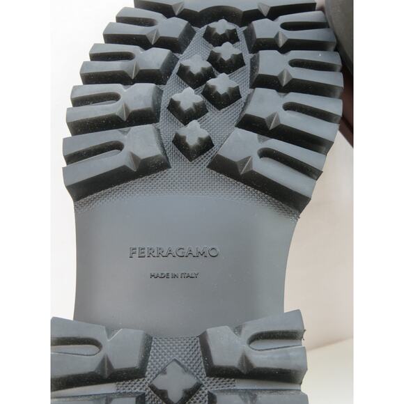 FERRAGAMO BURGUNDY LEATHER FLORIAN LUG SOLE GANCINI BIT LOGO LOAFERS 8 D 41 IT - Picture 10 of 12